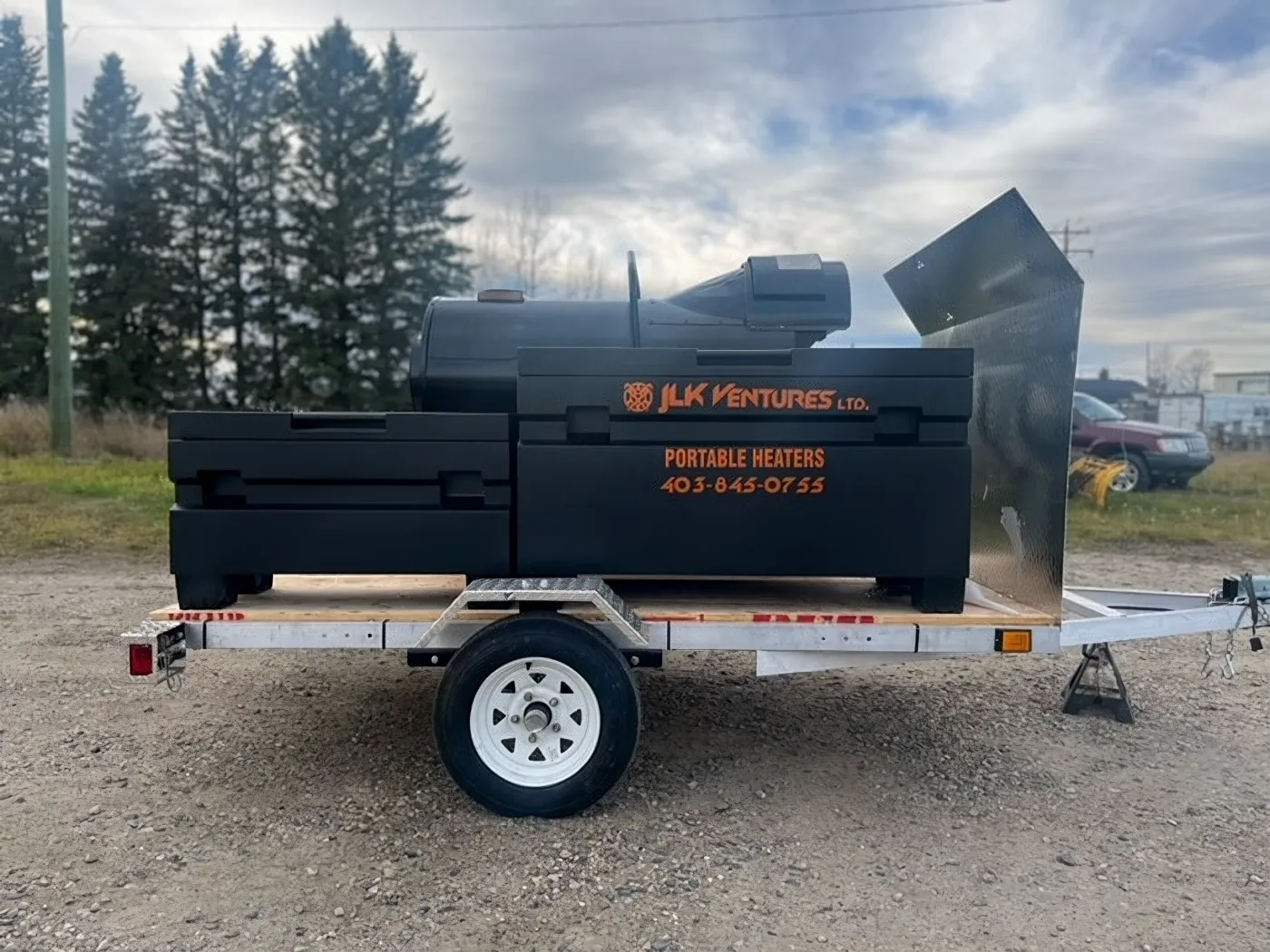 Portable indirect fired heater on trailer