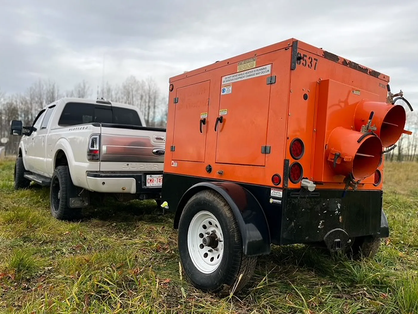 Flameless heater on trailer, rear view